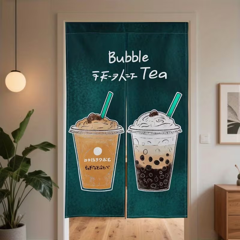 Commercial Window Printing - VIKAMA Pearl Milk Tea Half-Length Curtain,