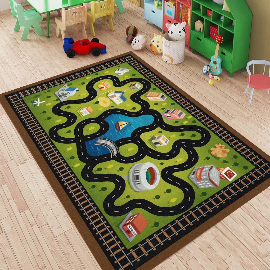 Race Track Rug Kids Playroom C – Commercial Digital Printing Bewertung und Preis